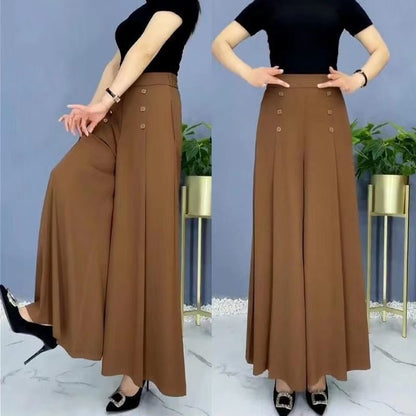 Adriana - Pantalón palazzo con cintura elástica y botones decorativos