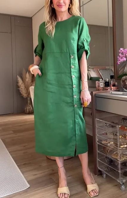 Mireia™ | Vestido midi recto con botones laterales