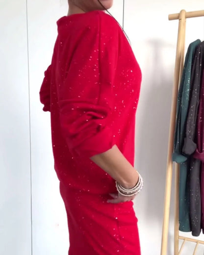 Alicia – Vestido recto con cuello redondo y brillo sutil