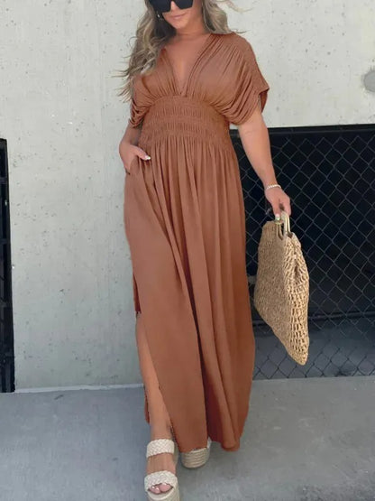 Camila - Vestido largo con escote fruncido y manga caída