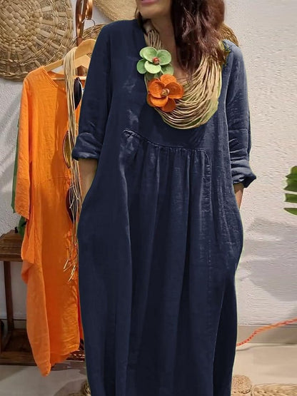 Hilda - Vestido holgado con cuello en V y bolsillos