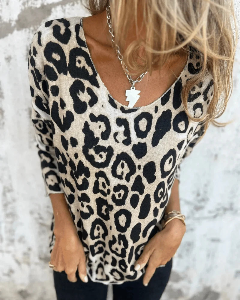 Elvira - Blusa casual con estampado de leopardo