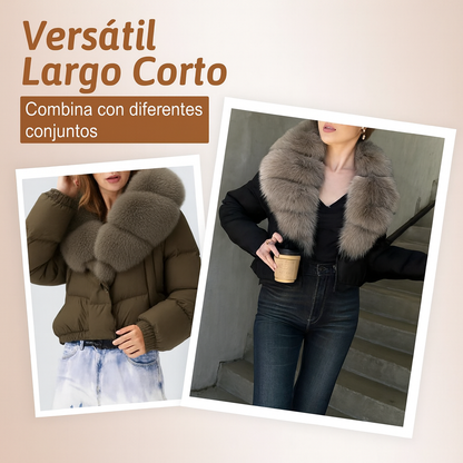 Victoria - Chaqueta corta moderna y cálida con cuello de piel sintética (relleno de plumón de pato blanco)