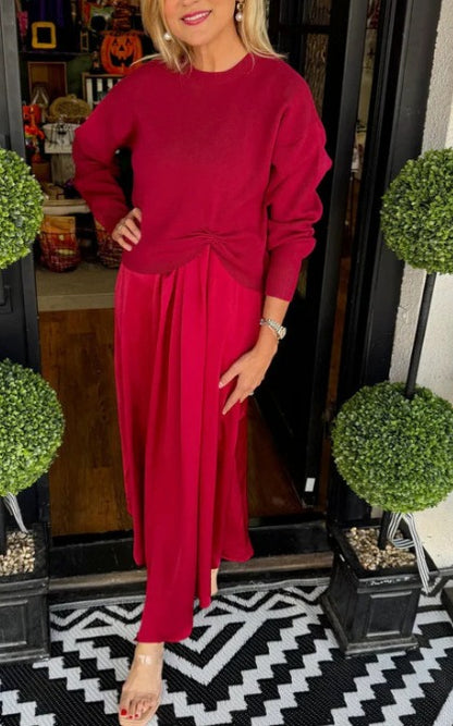 Paula - Conjunto con jersey de nudo y vestido largo