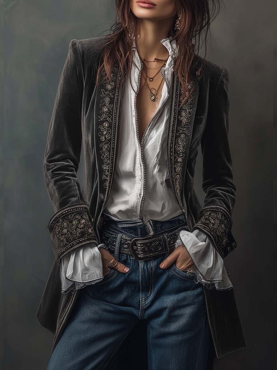 Lavinia – Chaqueta elegante de terciopelo con bordados refinados