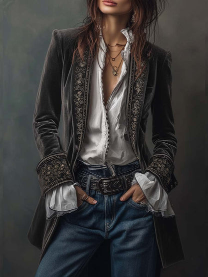 Lavinia – Chaqueta elegante de terciopelo con bordados refinados