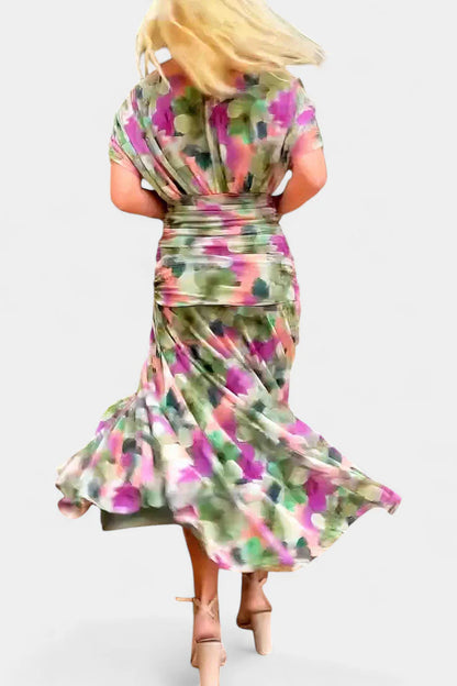 Alondra / Vestido largo con estampado floral de fantasía y escote en V