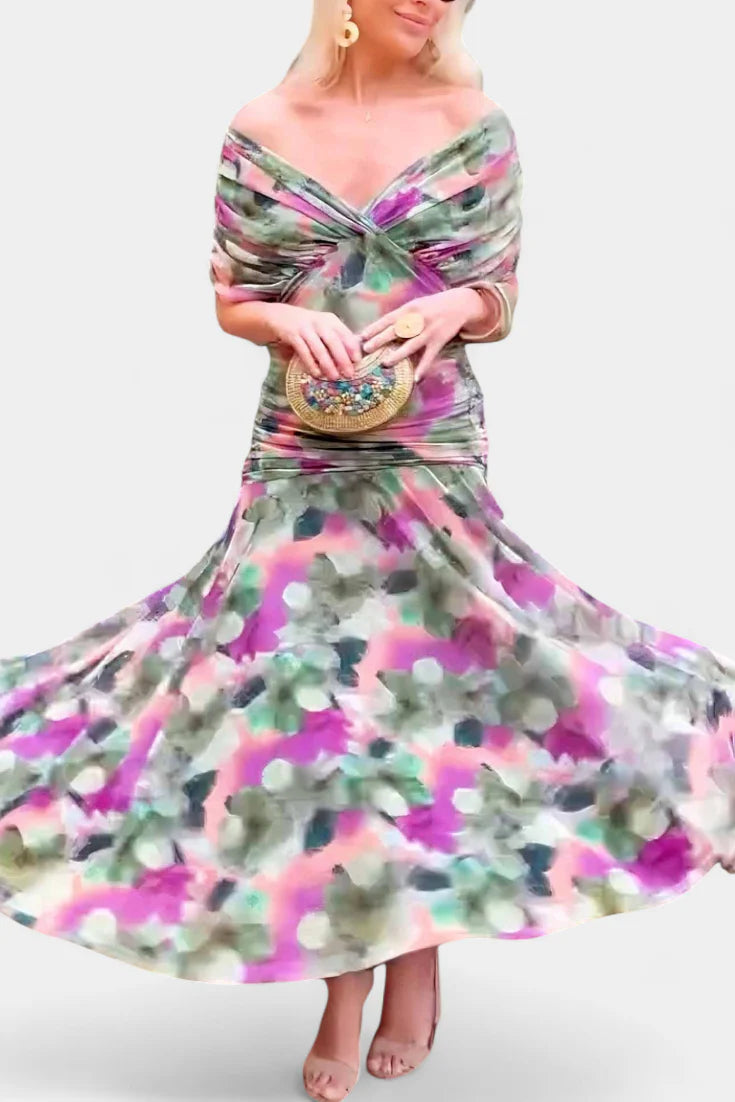 Alondra / Vestido largo con estampado floral de fantasía y escote en V