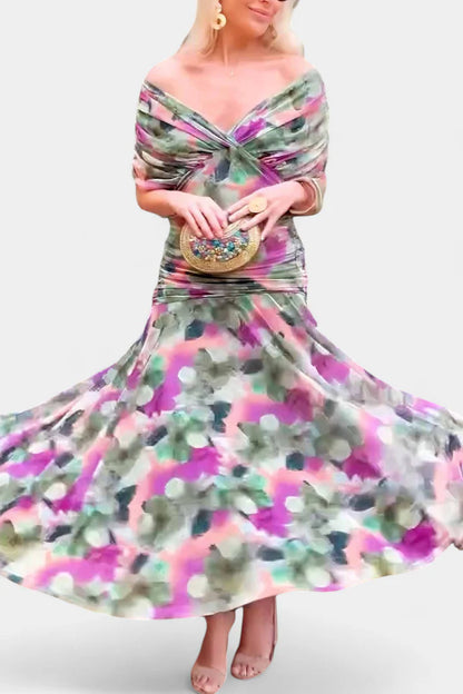 Alondra / Vestido largo con estampado floral de fantasía y escote en V