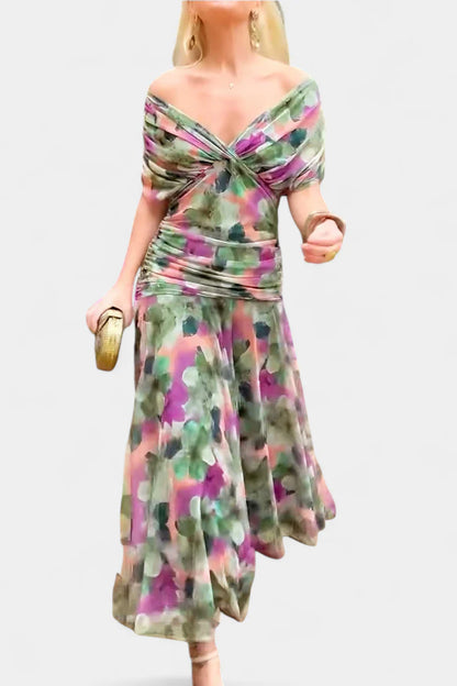 Alondra / Vestido largo con estampado floral de fantasía y escote en V