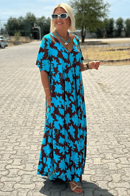 Nayra™ Vestido Largo Floral con Corte Amplio y Escote en V
