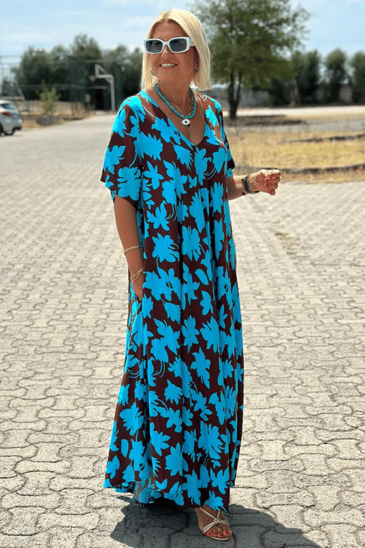 Nayra™ Vestido Largo Floral con Corte Amplio y Escote en V