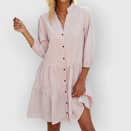 Miriam™ | Vestido camisero de cuadros con manga 3/4