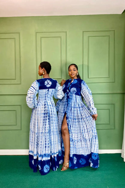 Lorin - Vestido largo azul tie-dye