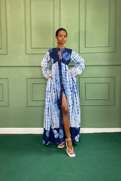 Lorin - Vestido largo azul tie-dye