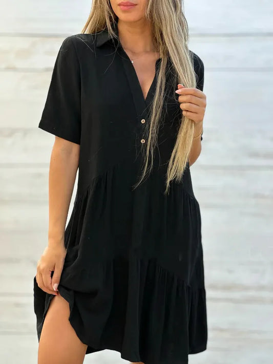 Mirella™ – Vestido Camisero Corto y Fluido