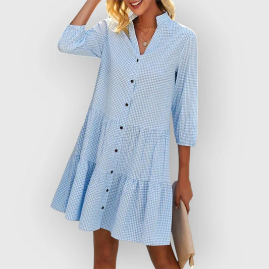 Miriam™ | Vestido camisero de cuadros con manga 3/4