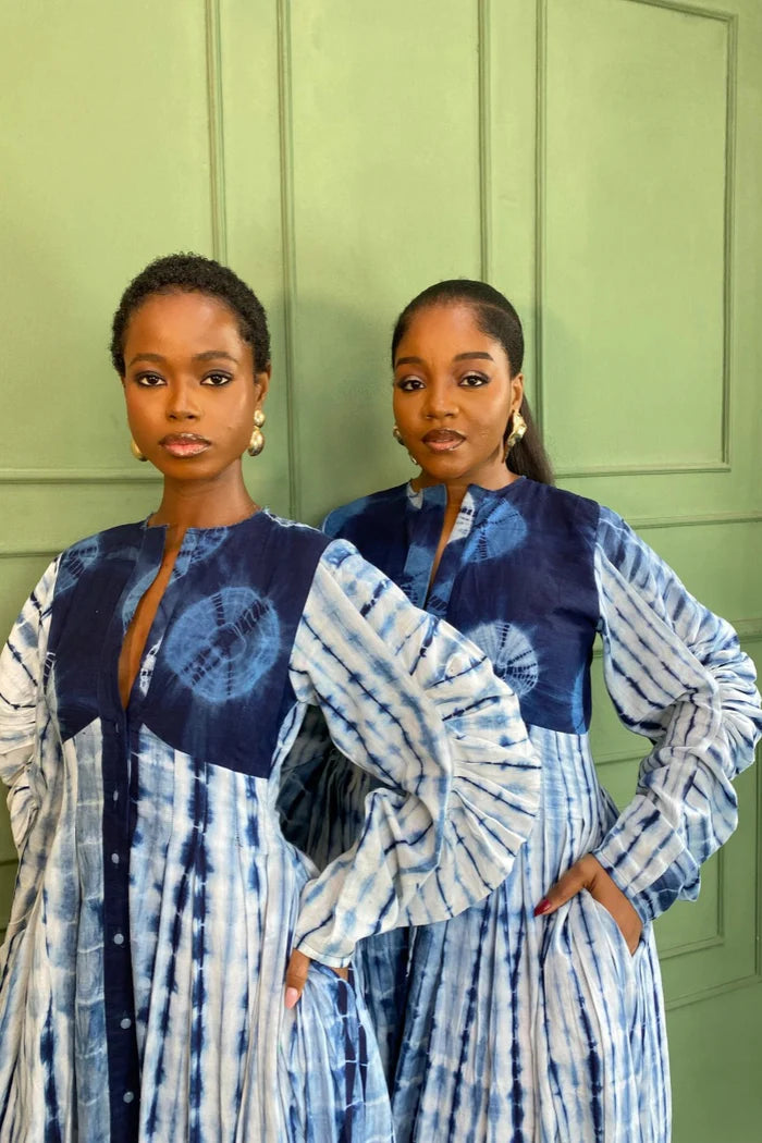 Lorin - Vestido largo azul tie-dye