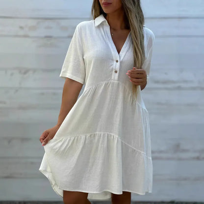 Mirella™ – Vestido Camisero Corto y Fluido
