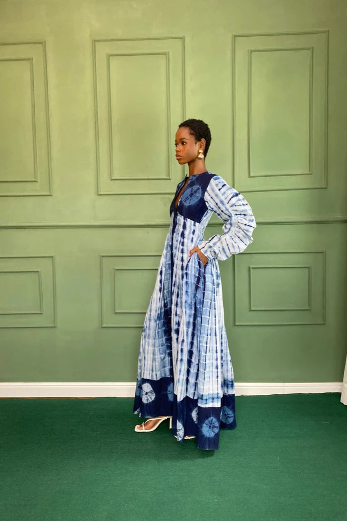 Lorin - Vestido largo azul tie-dye