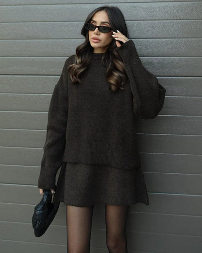 Lara - Conjunto de otoño de punto con jersey y falda