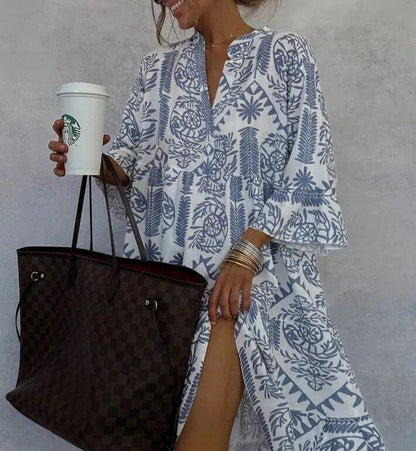 Lorena - Vestido elegante con estampado mediterráneo