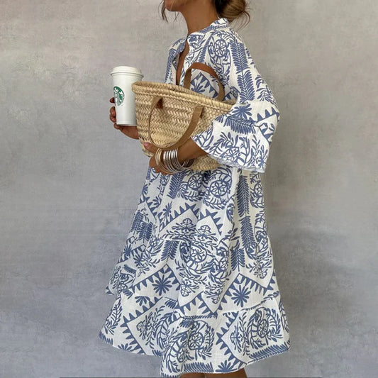 Lorena - Vestido elegante con estampado mediterráneo
