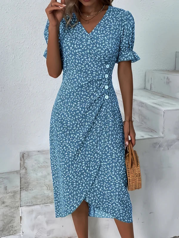 Ada - Vestido cruzado de flores con botones laterales