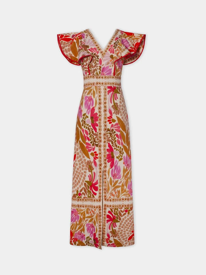 Olivia™ Vestido largo con estampado floral y escote en V