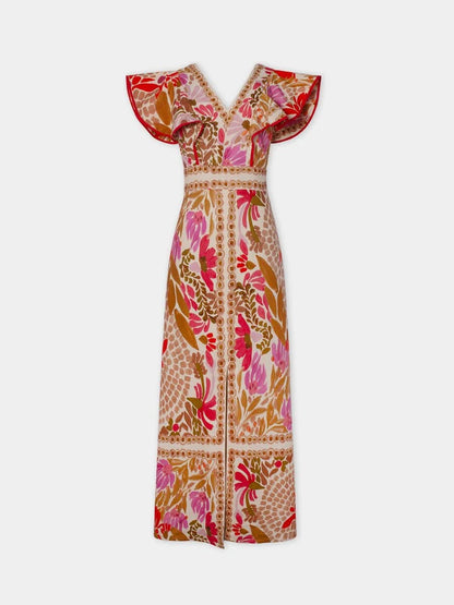 Olivia™ Vestido largo con estampado floral y escote en V