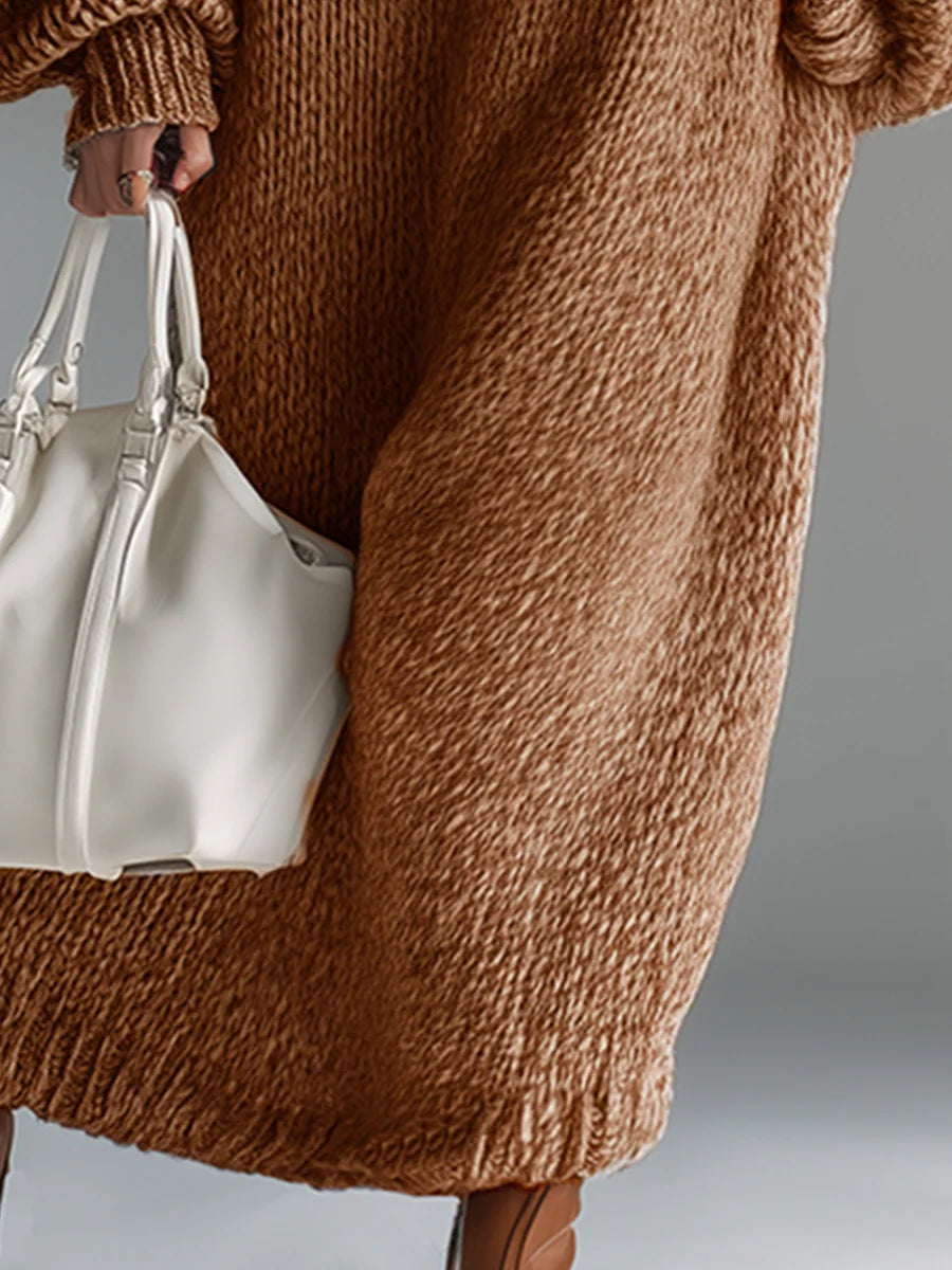 Lara – Vestido maxi de punto urbano elegante con cuello redondo