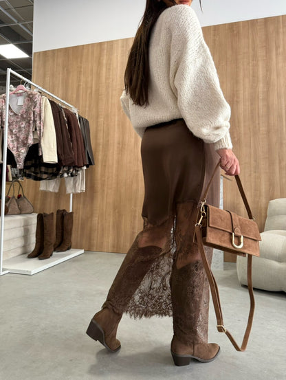 Bruna - Falda satinada con encaje