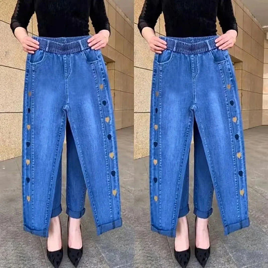 Jeans de mujer muy elásticos con bordado de corazón