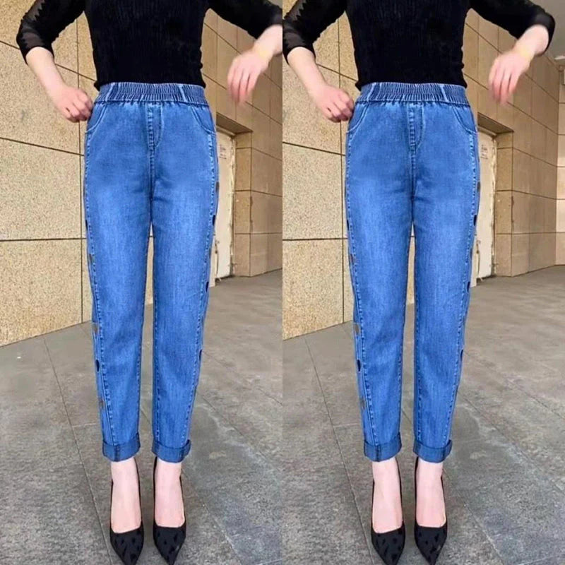 Jeans de mujer muy elásticos con bordado de corazón