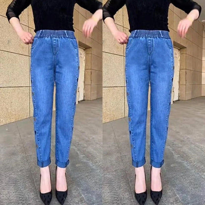 Jeans de mujer muy elásticos con bordado de corazón