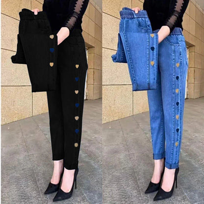 Jeans de mujer muy elásticos con bordado de corazón