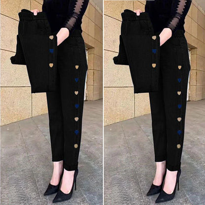 Jeans de mujer muy elásticos con bordado de corazón