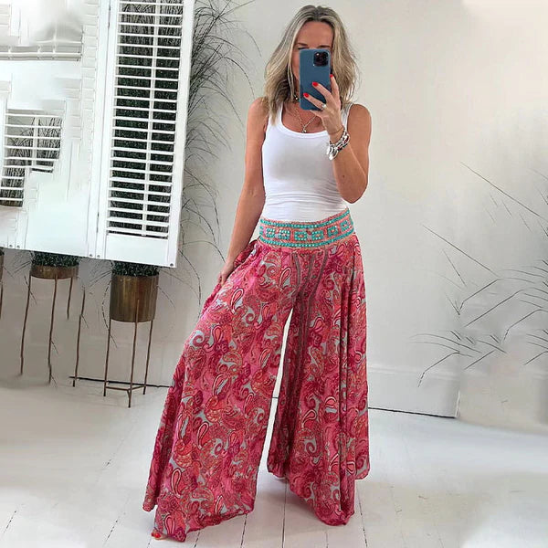 Capri - Pantalones fluidos con cintura elástica y estampado bohemio
