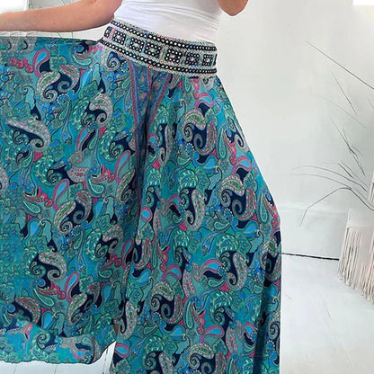 Capri - Pantalones fluidos con cintura elástica y estampado bohemio