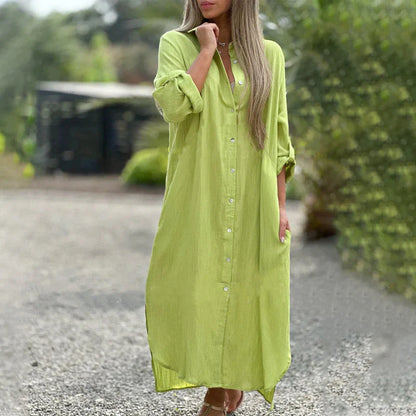 Paula - Vestido camisero largo de algodón y lino