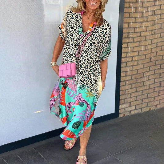 Lorena - Vestido camisero con estampado de leopardo y caída fluida