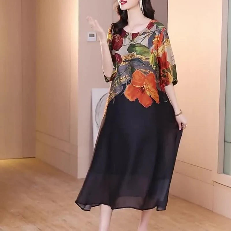 Micaela - Vestido elegante con estampado floral y tallas grandes