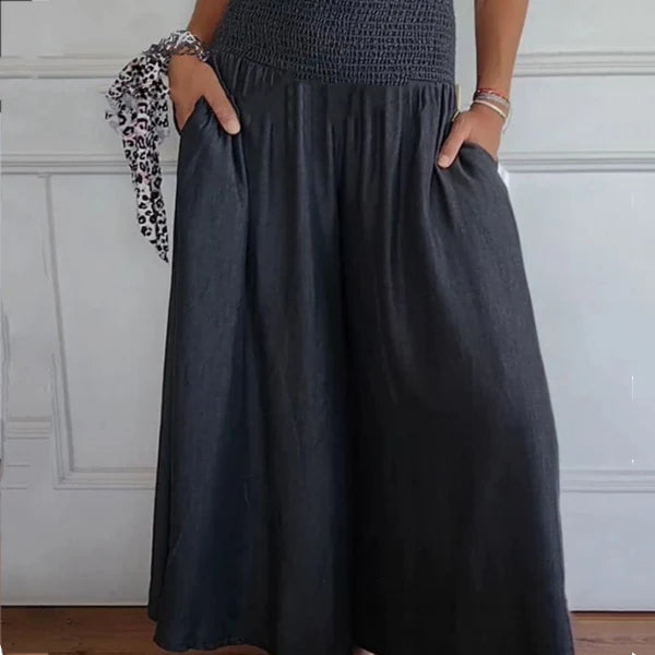 Celia™ | Pantalón ancho con cintura fruncida y bolsillos