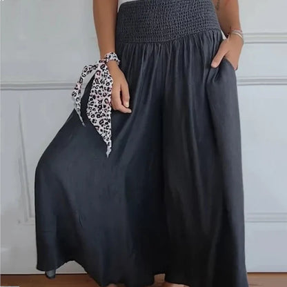 Celia™ | Pantalón ancho con cintura fruncida y bolsillos