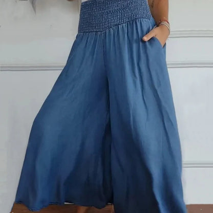 Celia™ | Pantalón ancho con cintura fruncida y bolsillos