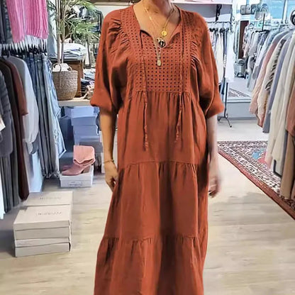 Leonor - Vestido largo con bordado calado y mangas abullonadas
