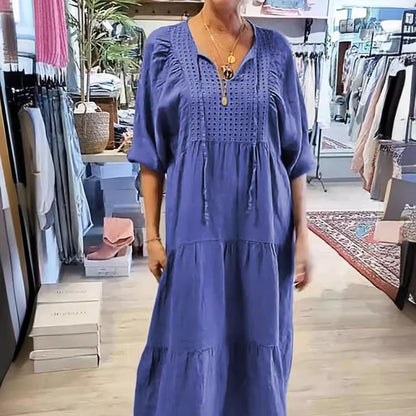 Leonor - Vestido largo con bordado calado y mangas abullonadas