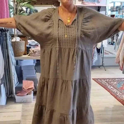 Leonor - Vestido largo con bordado calado y mangas abullonadas
