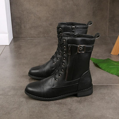 Botas de punta redonda con cremallera lateral fabricadas en piel