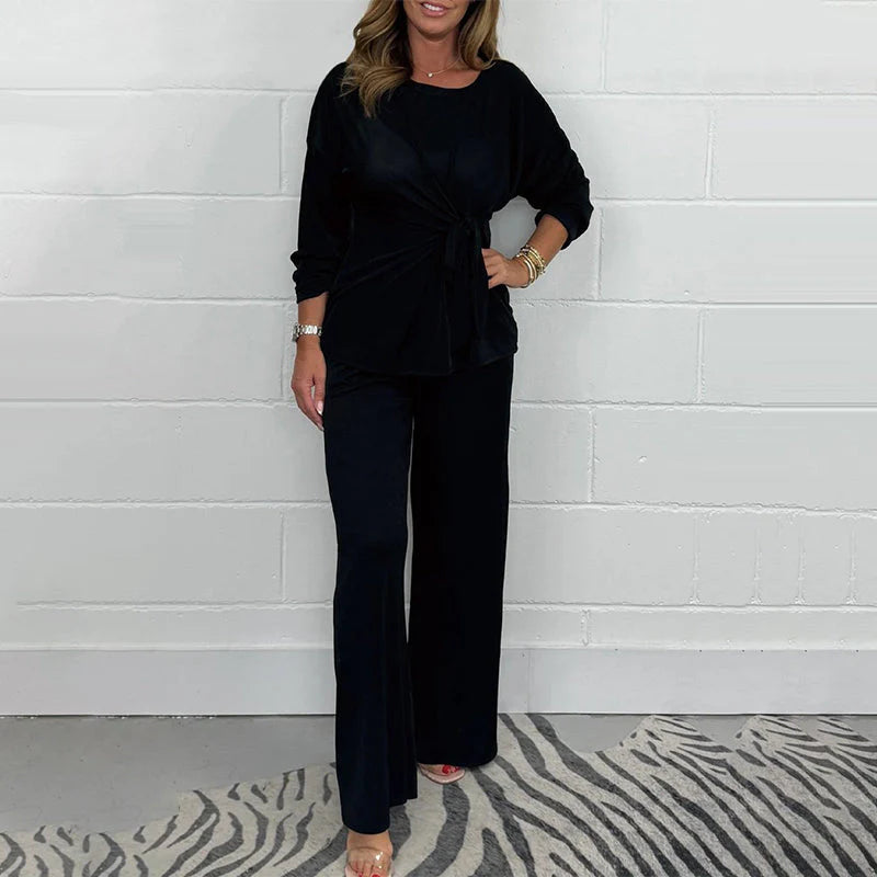 Lorena - Conjunto suave de dos piezas de manga larga